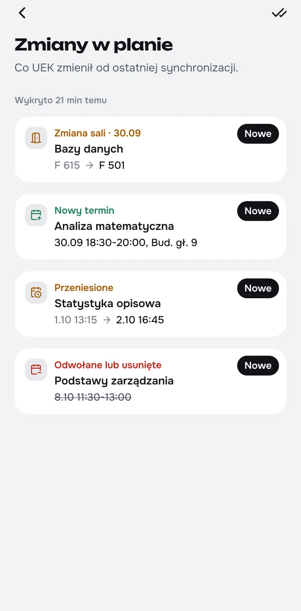 Zmiany w planie od ostatniej synchronizacji